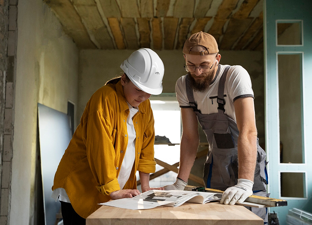 Hombres revisando planos